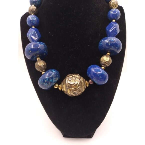 Dotty Smith Vintage Statement 8.5" Necklace Faux Speckled Blue Stones READ - Picture 1 of 16